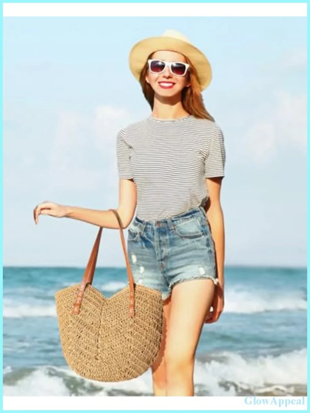 Straw Tote Bag Women Beach Summer Woven Zipper Shoulder Handbag
